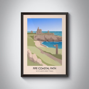 Fife Coastal Path Poster, Scotland&#39;s Great Trails, Kincardine, Newburgh, Hiking Art, Vintage Travel Print, Scottish, Kingdom of Fife