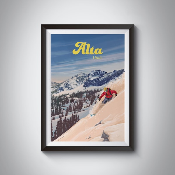 Alta Utah Ski Resort Poster, Snowbird, Vintage Ski Poster, North American Skiing Print, Salt Lake City, Park City UT, USA, Rocky Mountains