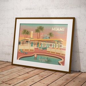 Miami Florida Reise Poster, USA, Retro Miami Druck, Vintage Hottel Art, Americana, Route 66, Nationalpark Poster, Spring Break, Magic City Bild 3