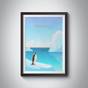 Cartel de viaje mínimo de la Antártida, Impresión de cruceros a la Antártida, Iceberg, Pingüinos, Canal Lemaire, Puerto Paraíso, Puerto Lockroy, Arte del Polo Sur
