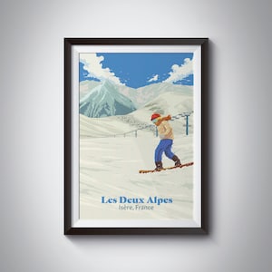 Les Deux Alpes Snowboarding Poster, French Alps, France, Vintage Skiing Print, Ski Resort, Isere, Snowboard Gift, Chamonix, Seasonaire, Art