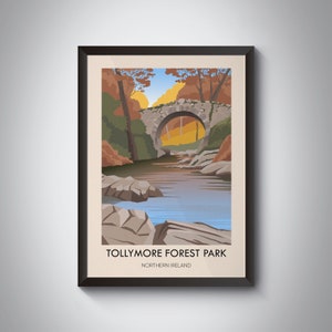 Tollymore Forest Park Travel Poster, Northern Ireland, Bryansford, Newcastle, Mourne Mountains, AONB, Shimna River, Vintage Travel Print Art