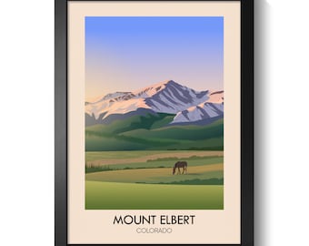 Mount Elbert Colorado Poster, Highest Fourteener Wall Art Print, 14er Hiking Decor, Sawatch Range Summit, Peak Bagging Travel Artwork