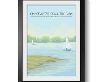 Chasewater Country Park Poster, Staffordshire Wall Art Print, UK Reservoir and Railway Landscape, West Midlands Nature Travel Decor