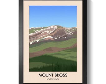Mount Bross Colorado Poster, Fourteeners Wall Art Print, 14er Hiking Decor, Decalibron Loop Summit, Mosquito Range Peak Bagging Artwork