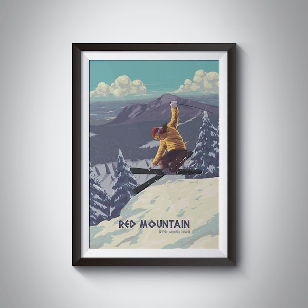 Red Mountain Ski Resort, Canada Travel Poster, West Kootenay, British Columbia, Granite Mountain, Grey Mountain, Snowboarding, Travel Print