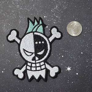 Franky Jolly Roger Skull: OP Anime 4" Sew-on or Iron-on Patch