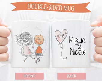 Wedding Gift, Wedding Mug, Personalized Bride Groom Wedding Date, Cute Couple, Bridal Shower Gift, Engagement Announcement, Mr Mrs Mug Love