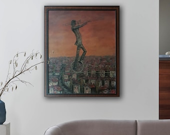 Large Original Modern Art  Paining of Trombone and Rope Player, Oil on Canvas