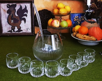 1960's, Mint WMF Art Nouveau Set of Nine Pieces, Top Quality/ Finest Lead Crystal Punch/ Sangria Bowl and Eight Cups/ Glasses, ##2