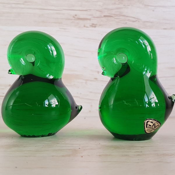 1960's, Josef Marcolin Design, Set of Two Green Glass Bird Sculptures Named  "Pippi", by FM Konstglas of Ronneby, Hand Made#5