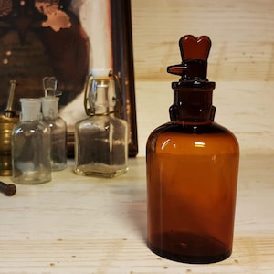 1920&#39;s, Apothecary/Medicinal/Medical/Druggist Hand Blown Brown Glass Bottle with Dropper#6