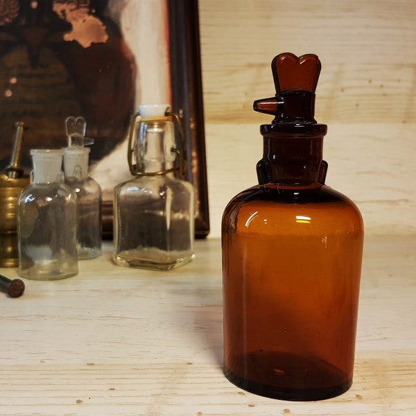 1920's, Apothecary/Medicinal/Medical/Druggist Hand Blown Brown Glass Bottle with Dropper#6