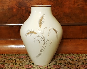 1918 - 1927, Antique Fürstenberg Large White Best Quality Porcelain/ China Vase, 24 K Golden Rim/ Wheat Class, Hand Painted, ##2