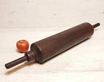 Early 20th C., Antique French Rolling Pin with Metal Rolling Handles