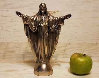 1950's, Art Deco Sacred Heart of Jesus White Bronze Sculpture/ Statuette/ Figurine, West Germany