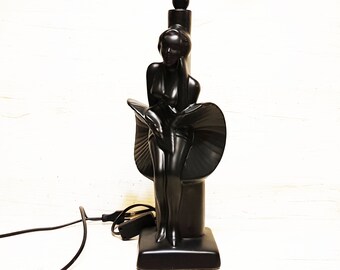 Marilyn Monroe, Vintage Art Deco  Black Matte Porcelain/ Ceramic Table/ Desk Lamp Body