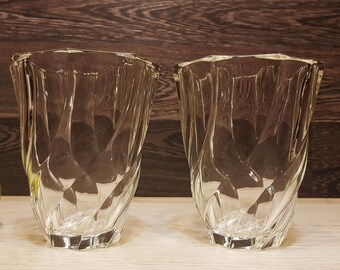 1960's France, Set of Two Vintage Twisted/Swirl/Spiral Octagonal Lead Crystal Vases,Mint Condition#14