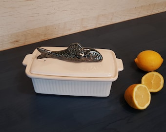 1930's, Mint Achenbach Porcelain/Ceramic Lidded Fish Dish/Casserole, Handmade  Base/Body With Hand Painted Fish Figurine on the Lid#14