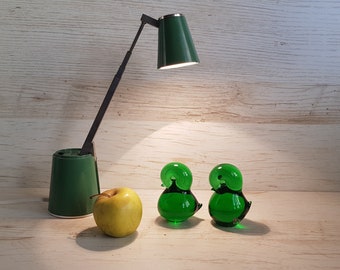 1960's, Josef Marcolin Design, Set of Two Green Glass Bird