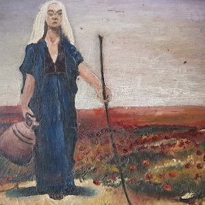 Early to Mid 20th Century, Oil On Board, Primitive/ Naivistic Painting Of A Woman