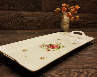 1787 - 1833,MINT Antique Wallendorf White Porcelain Platter/Tray with Hand Painted  East Frisian Rose Motif,Marked,#9