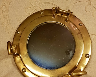 VINTAGE Solid Brass Porthole Mirror, hand-made