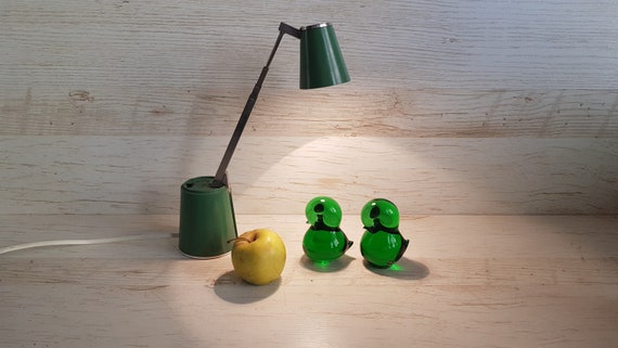 1960's, Josef Marcolin Design, Set of Two Green Glass Bird