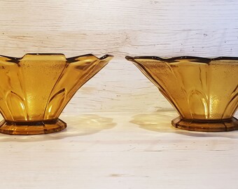 1930's, Art Deco Bohemian Pressed Amber Glass, Centerpieces/ Fruit/Salad Bowls#5