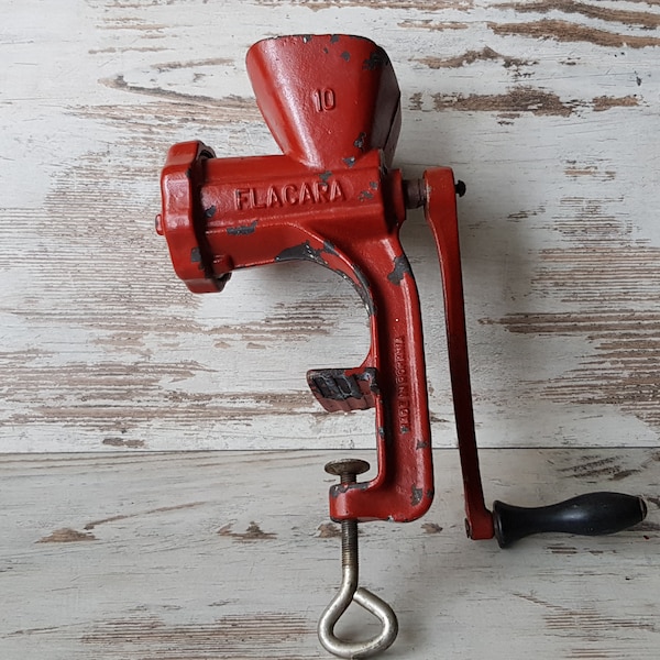 Vintage Red Meat Grinder, Large Model 10, made in Romania, Shabby Chic, Loft, Industrial Decor