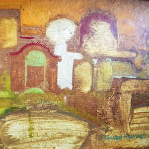 1983, Boyan Kirkov, Oil on Wood Abstract Miniature, signed and dated