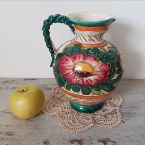 Vintage Colourful Fine Art Ceramic/Pottery, Italian Hand Made and Hand Painted Large Pitcher