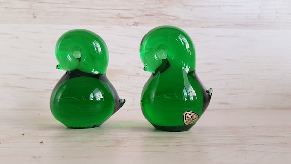 Marcolin Art Crystal マルコリン・アート・クリスタル 鳥 緑 1960's, Josef Marcolin Design, Set of Two Green Glass Bird