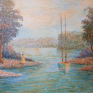 Mid century, Impressionist Oil Painting &quot;Lake&quot;, landscape, signed