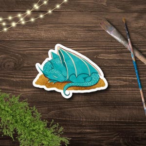 Nap Time Sticker - Dragon Sticker - Dragon Lover Gift - Original Art - Fantasy Sticker - Handmade Laminated Sticker