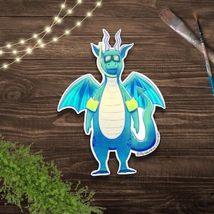 Blue Dragon Snorkeling Sticker – Summer Waterproof Vinyl Sticker – Fantasy Floaties Beach Sticker – Holographic, Clear, or Matte Laminate