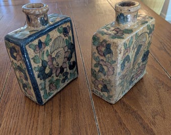 Antique Persian Iznik pottery decanters/flask