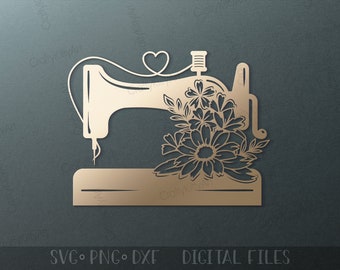 Nähmaschine svg. Blumen-Nähmaschine svg. Blumen-Nähmaschine svg. Digitale SVG PNG DXF Dateien für Vinyl/Papier/Sperrholz/Laserschneiden