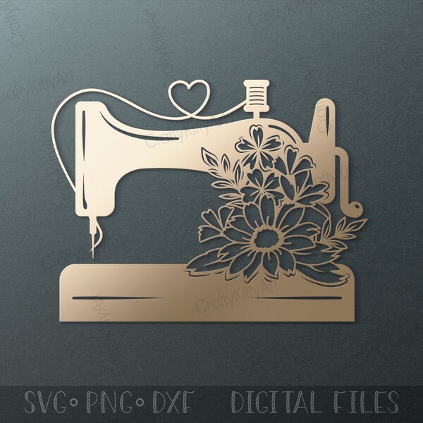 Máquina de coser SVG. Máquina de coser floral Svg. Máquina de coser de flores Svg. Archivos digitales SVG PNG DXF para vinilo/papel/madera contrachapada/corte por láser