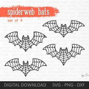 Pajęcza sieć nietoperza Svg. Halloweenowe pajęcze nietoperze. Cyfrowe pliki SVG PNG DXF do cięcia: Cricut, Silhouette, ozdoby na tort, papier, sklejka, cięcie laserowe