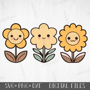Lindo girasol PNG Clipart. Clip Art de girasol. Girasol SVG. Conjunto de flores florales. Paquete de pegatinas florales digitales para bebés/cumpleaños/niños/guarderías.