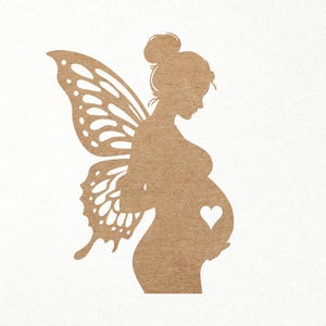 Silhueta de mulher grávida Svg. Mãe para ser Svg. Arquivos digitais SVG PNG DXF para corte em vinil/papel/madeira compensada/laser. Asa de borboleta / Amor / Coração