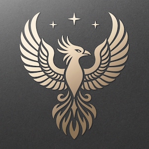 Phénix Svg. Modèle de gravure laser Svg d'oiseau Phoenix de magie céleste. Fichiers numériques SVG PNG DXF pour Cricut, Silhouette, découpe, gravure