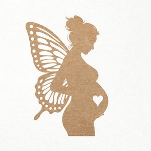 Silhueta de mulher grávida Svg. Mãe para ser Svg. Arquivos digitais SVG PNG DXF para corte em vinil/papel/madeira compensada/laser. Asa de borboleta / Amor / Coração