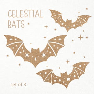 Celestial Bats Svg-bundel. Vleermuizen met sterren Svg. Digitale SVG PNG DXF-bestanden voor Cricut silhouet snijden gravure.  Halloween / Boho / Magie