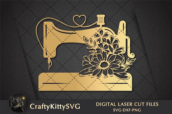 Sewing machine svg Sewing machine dxf Sewing machine laser cut Floral sewing svg Vintage sewing svg Sewing Silhouette Sewing Cricut png eps