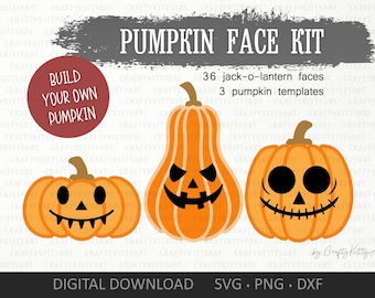 Pumpkin Face Svg bundle. Jack o lantern faces stencil. Pumpkin SVG PNG DXF cut files for laser, cutting, engraving. Halloween Pumpkin bundle