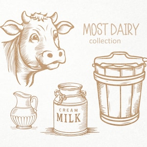 Vache laitière Svg. Lot Svg de lait de ferme. Fichiers numériques SVG PNG DXF pour la gravure de découpe Cricut Silhouette. Ferme / Rustique / Bidon de lait / Pot à lait