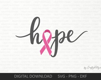 Hope breast cancer Svg. Fight cancer pink ribbon Svg. Hope breast cancer awareness Svg. Digital SVG PNG DXF files, vinyl cut, sublimation