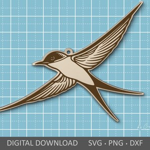 Ornement Svg découpé au laser. Porte-clés/porte-clés laser SVG hirondelle. Fichiers numériques SVG PNG DXF pour Cricut, Silhouette, découpe, gravure